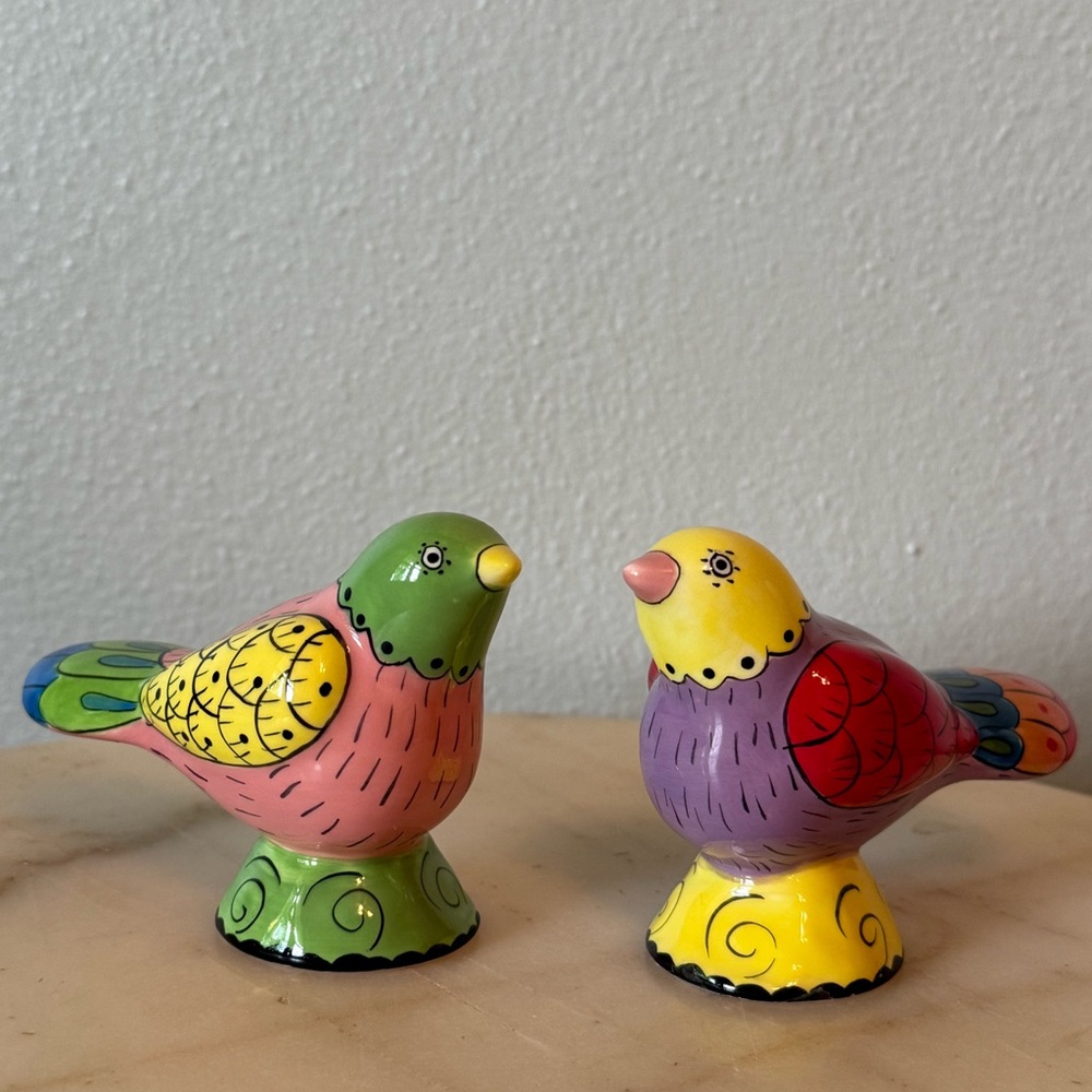 Folk Art Birds Salt & Pepper Shakers - New in Box